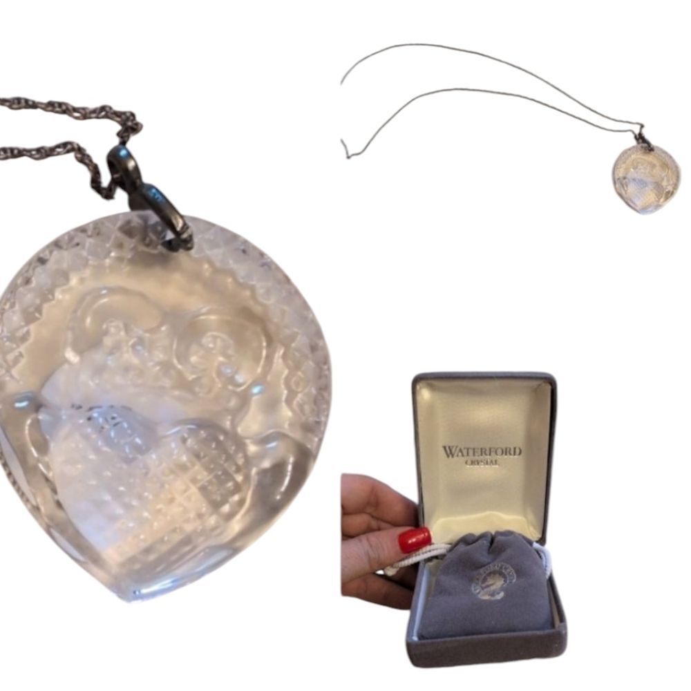 Waterford Crystal Claddagh Necklace Pendant With Sterling Chain Made In Ireland